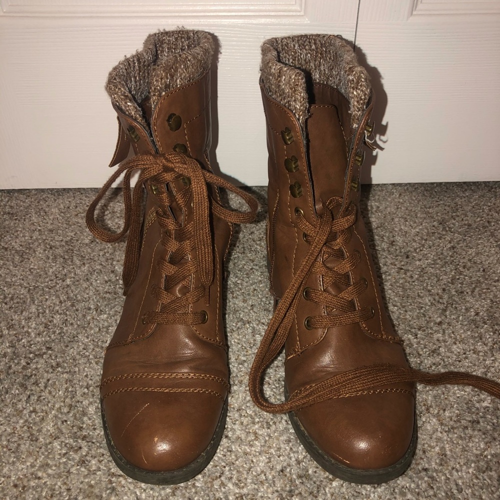Brown combat boots